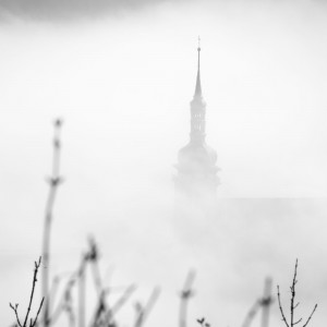 church in the fog